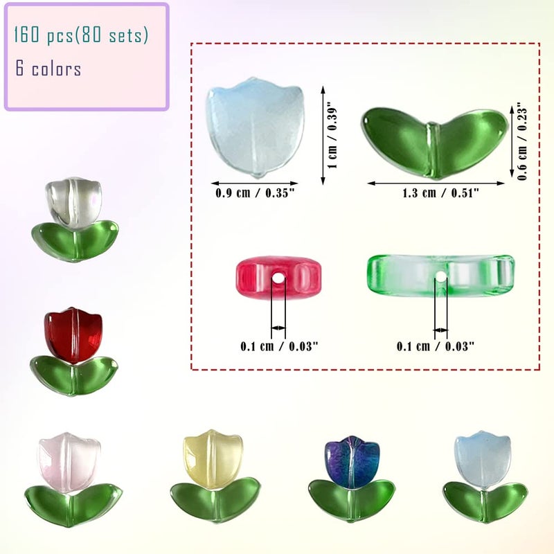 metulip 160Pcs Tulip Beads Glass Flower Beads Translucent Bracelet Beads Colorful Glass Beads Loose Spacer Beads for Jewelry Making Crafts DIY Beads - Image 2